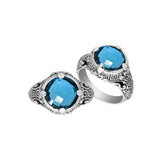 Sterling Silver vintage-inspired Blue Topaz Quartz ring with elegant Balinese handcrafted detailing.